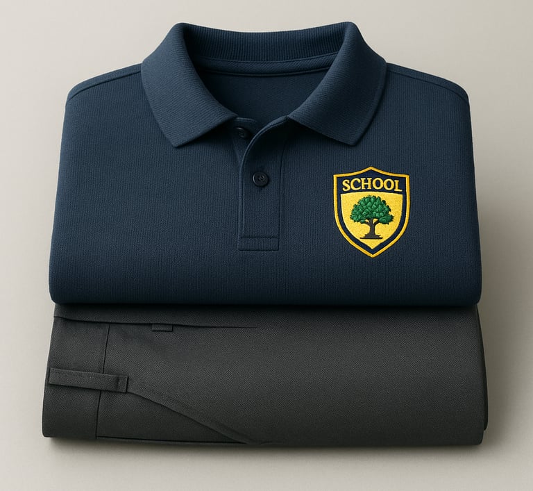 a school uniform shirt with a school crest on the front