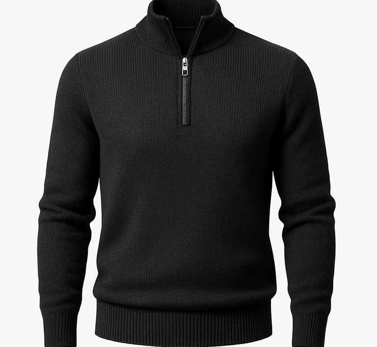 a black sweater - neck sweater with a zipped zipped neck