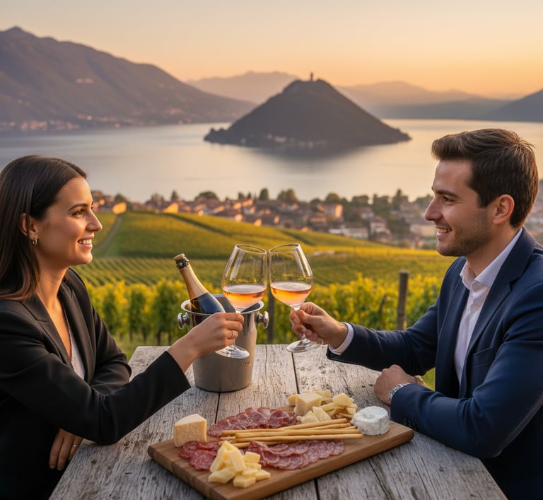 Franciacorta con vista su lago d'Iseo e Monte Isola