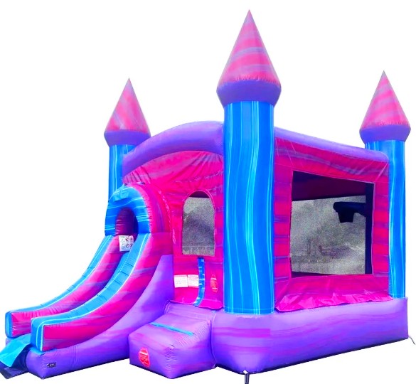 PINK & PURPLE MARBLE DRY COMBO WITH SLIDE AND BASKETBALL HOOP. 24Lx15Wx14H. Bookings 832-216-8423
