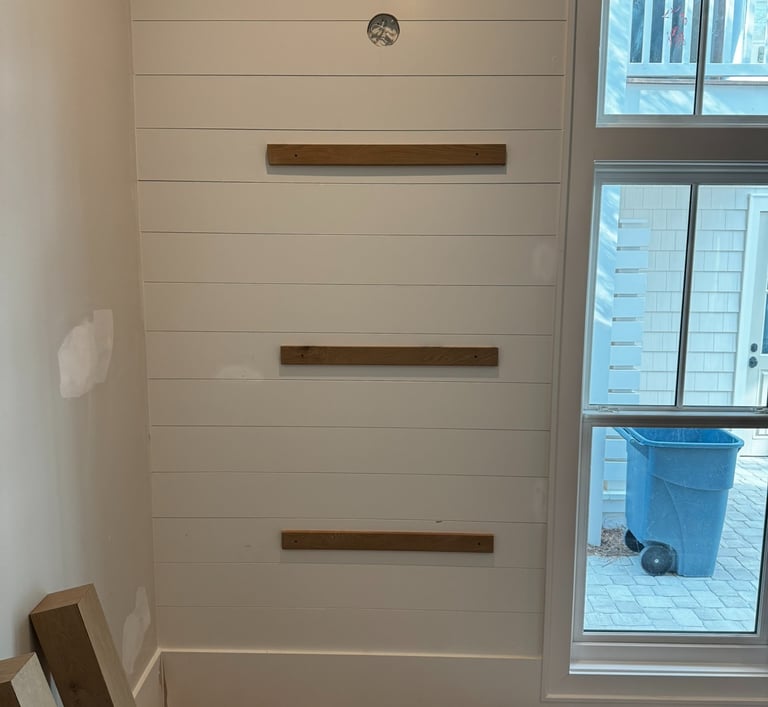 Floating white oak shelf, could be used as a fireplace mantel also 