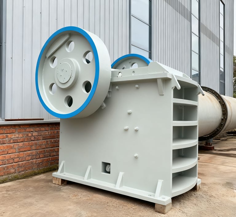 Stone crusher machine crushing large rocks into smaller aggregates at a quarry site.