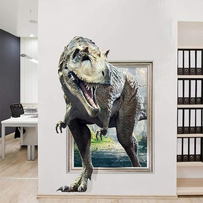 a dinosaur wall sticker of a dinosaur in a room
