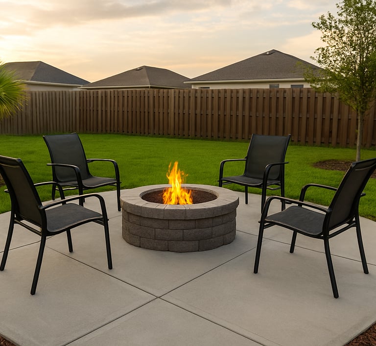concrete fire pit on a concrete patio in clermont florida