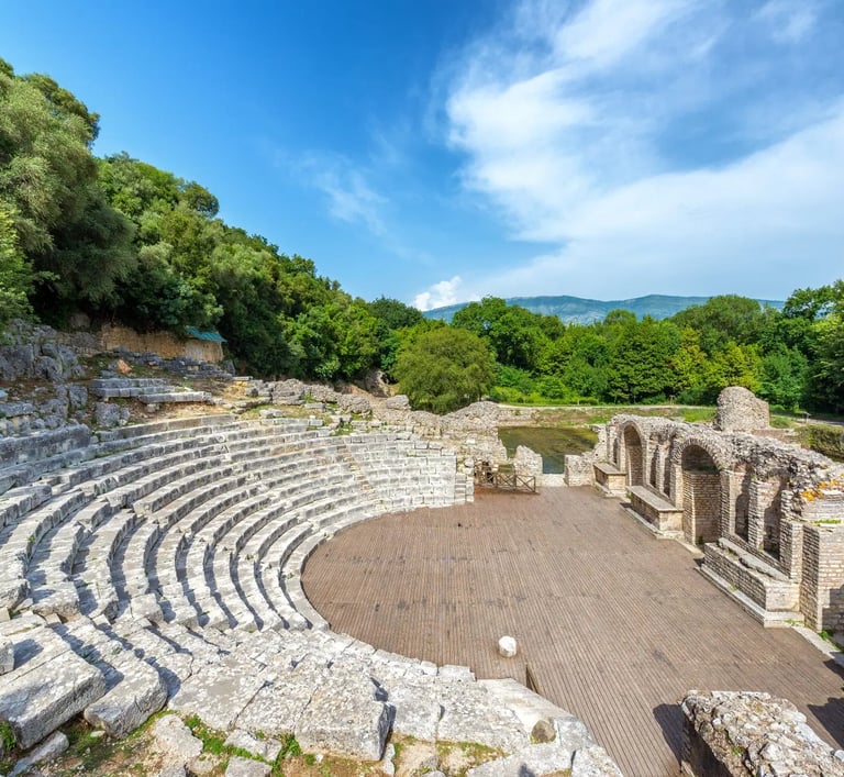 a large stone structure with a circular shaped seating area