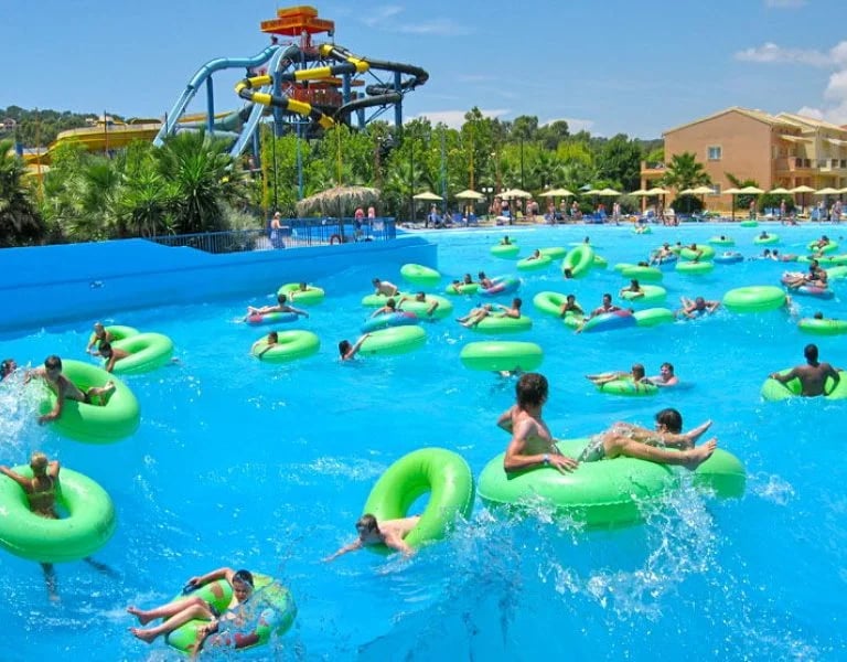 a large group of people in a large pool