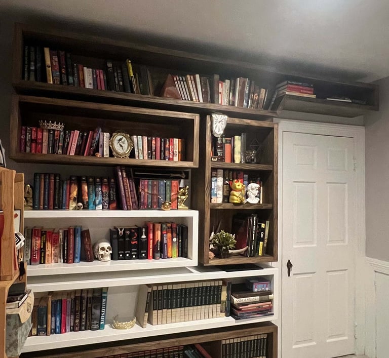 Picture of bookshelves created by White and Wood Custom Carpentry in Orlando Florida