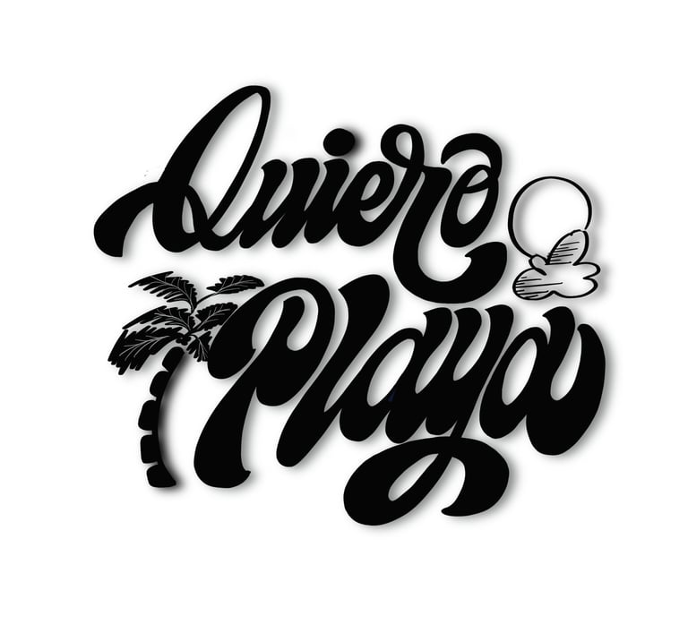 Lettering quiero playa, caribeño, alegre, con movimiento y volumen.