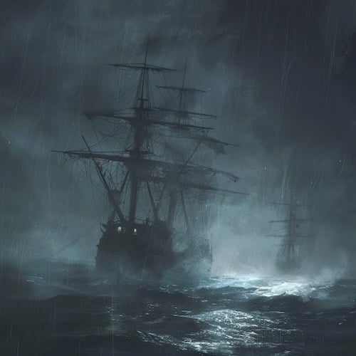 Convict ships heading for New South Wales, Australia in stormy seas