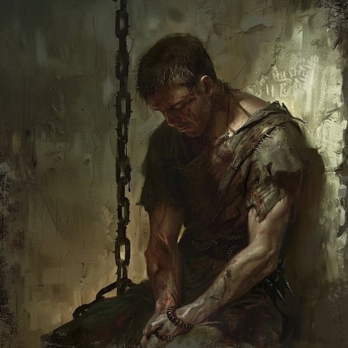 Edward Lang, a convict prisoner sent to Australia in chains in a cell