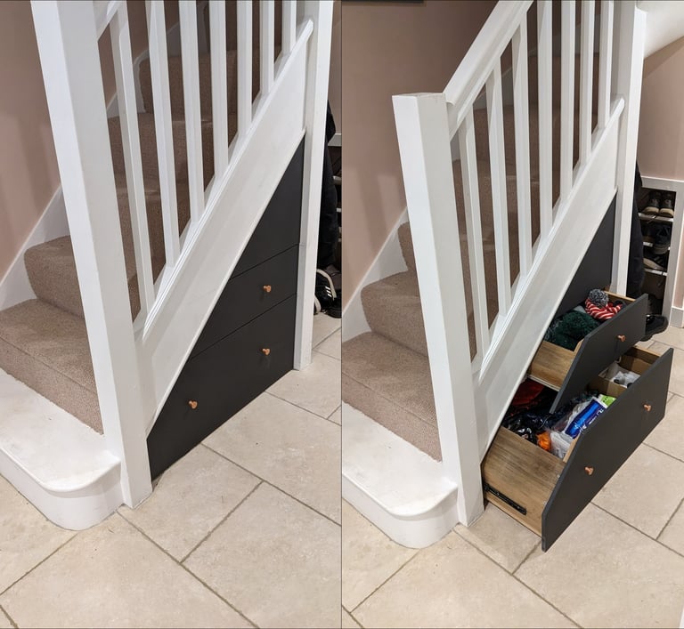 built in drawers under stairs