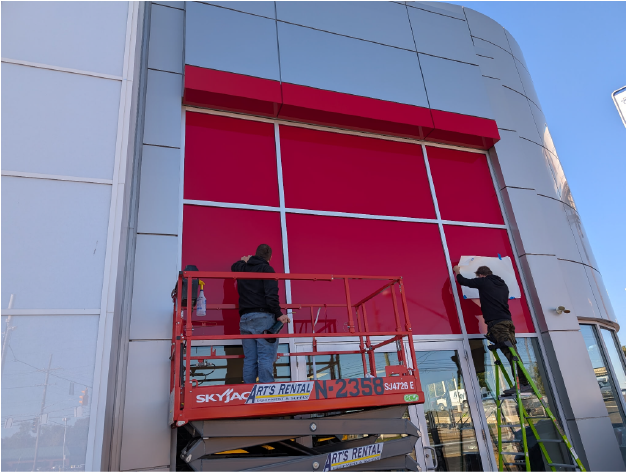 Vinyl window lettering and sun blocker