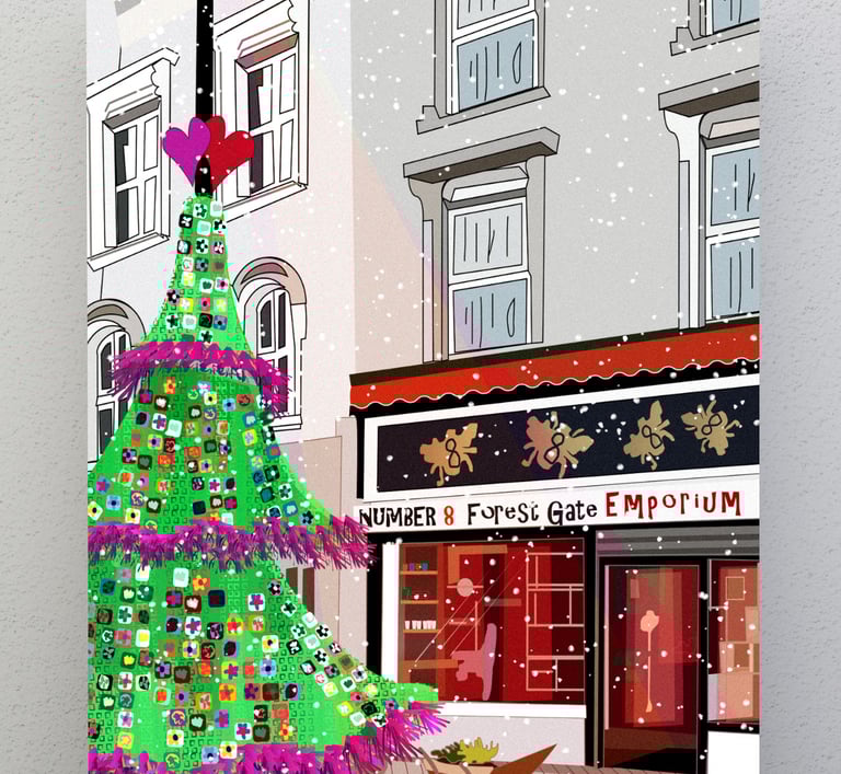 Number 8 Forest Gate at Christmas Illustration portrait