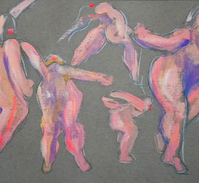 Study sketches and painted figures in movement