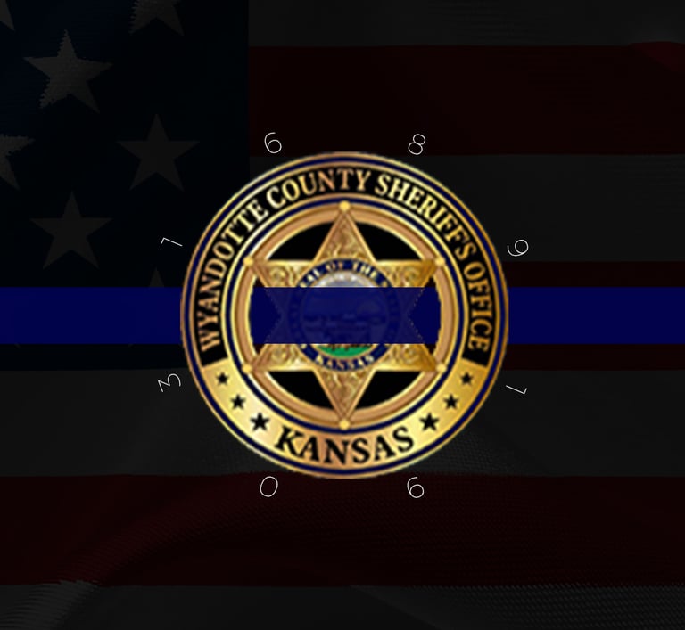 Tribute graphic recognizing fallen sheriff’s deputies in Wyandotte County with badge and thin blue line imagery.