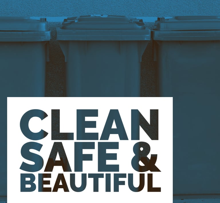 Public-sector social media design highlighting cleanliness and neighborhood pride through bold typography.