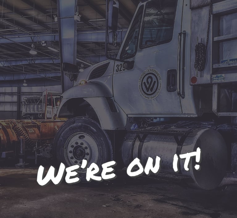 Public-sector social post highlighting snow response readiness with Public Works equipment imagery.