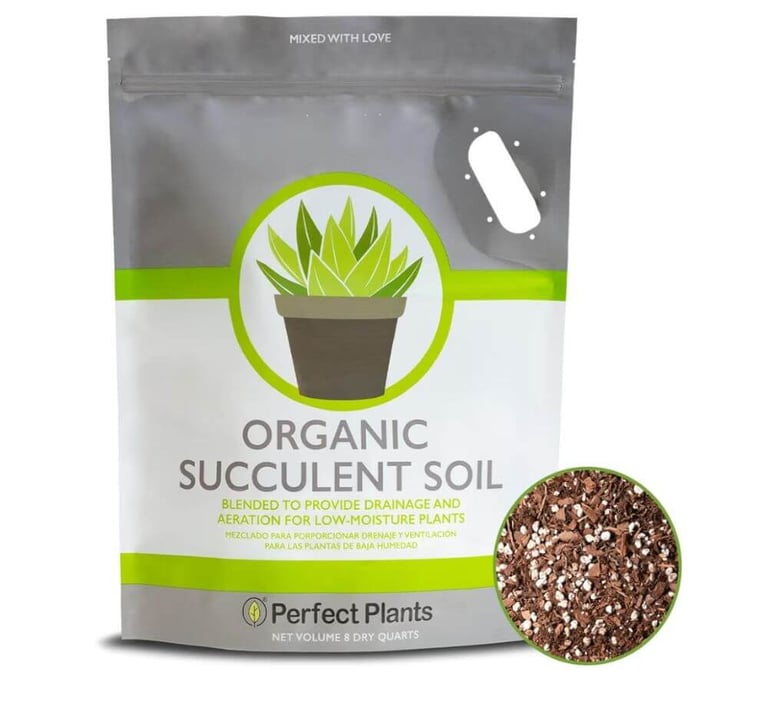 organic succulent soil mix by Perfect Plants with perlite and bark for drainage and healthy roots