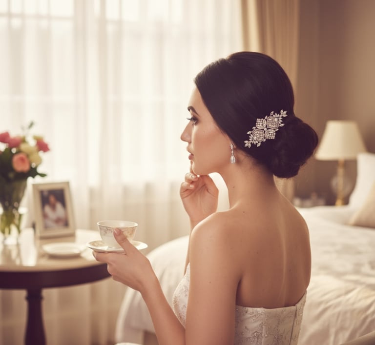 bridal hair comb. Deco hair comb with a bride wearing a crystal bridal hair comb