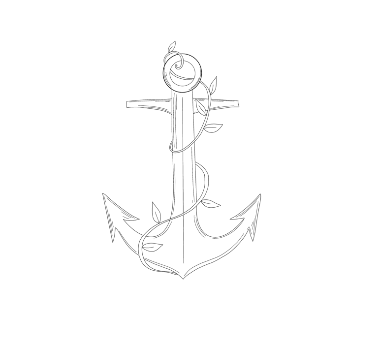 black and white line art anchor