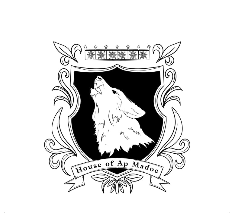 black and white line art fantasy crest