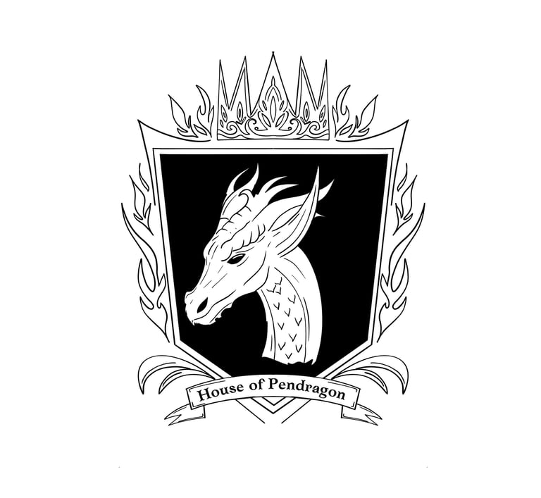 black and white line art fantasy crest