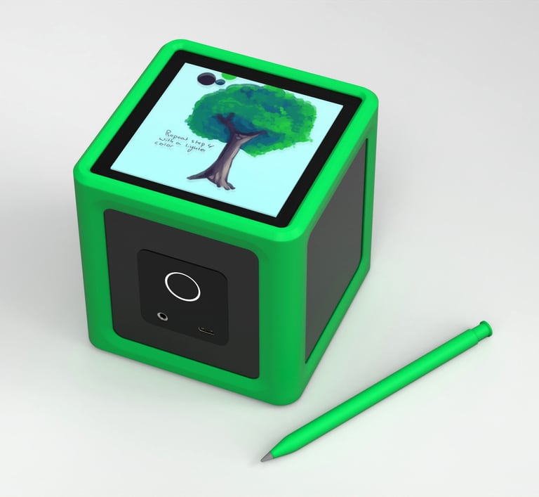 green rubber multimedia toy with display and pen