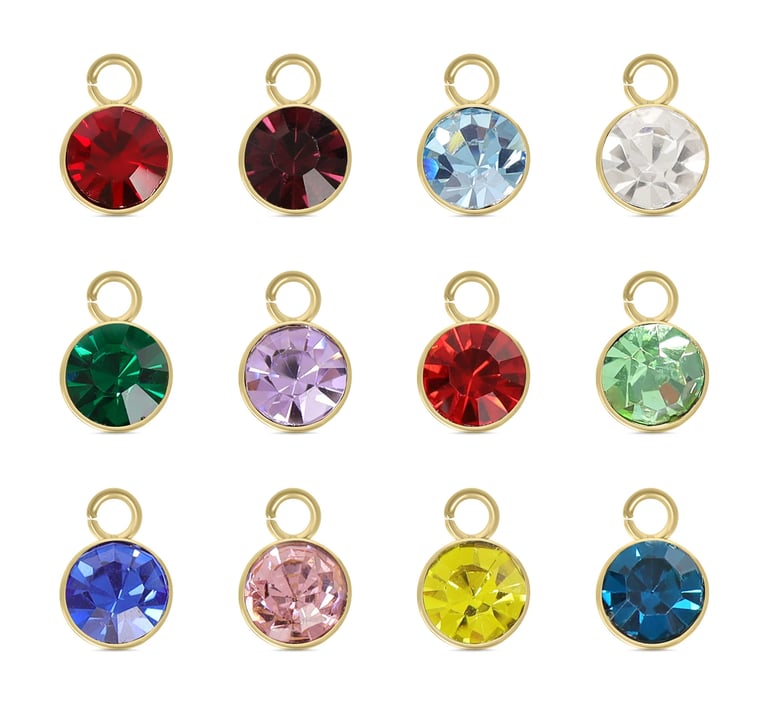 18K Gold PVD Stainless Steel Cubic Zirconia Birthstone Charm