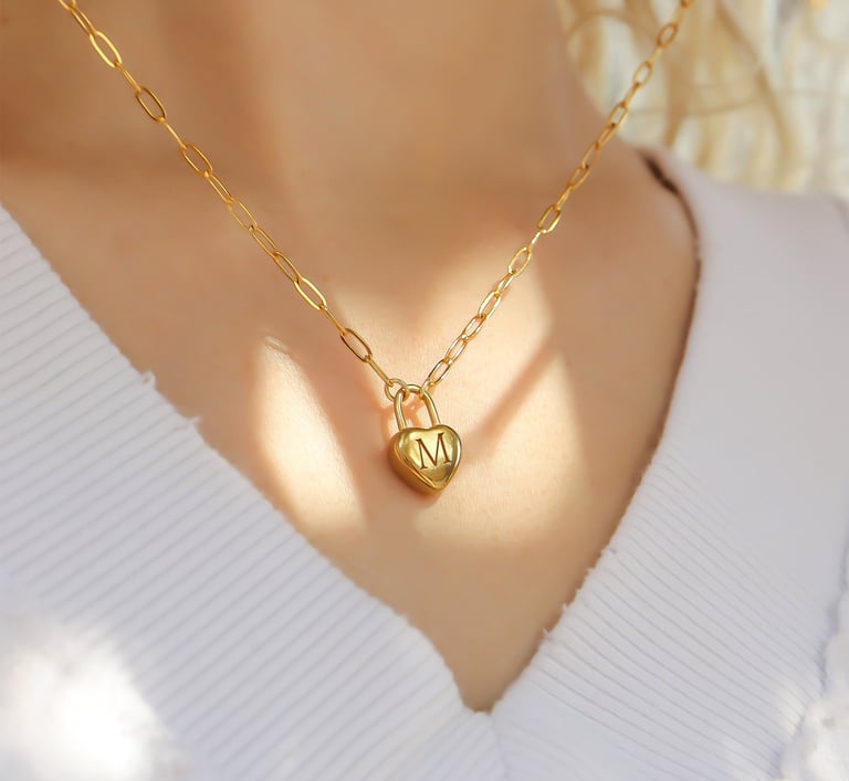 18K Gold PVD Stainless Steel Ribbon Heart Charm