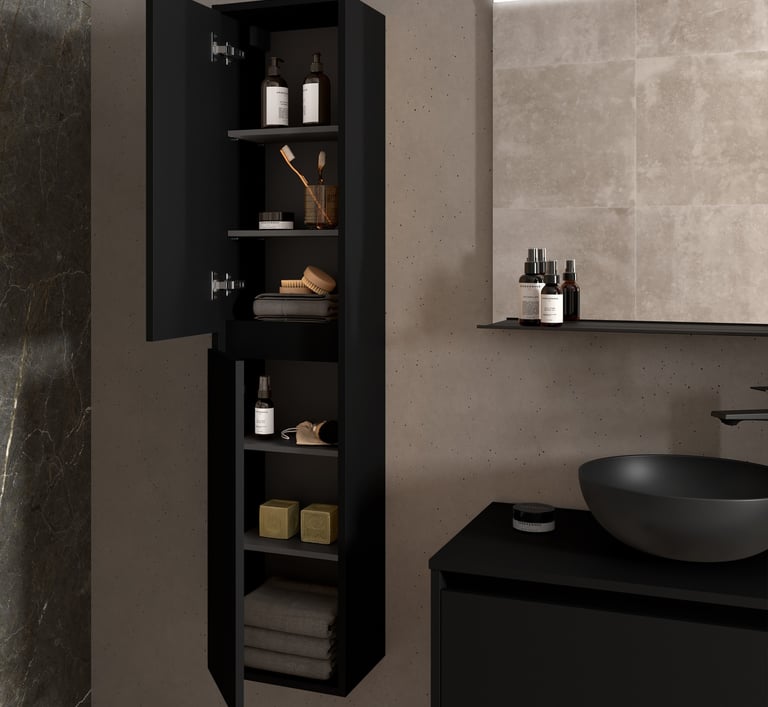 black bathroom storage unit
