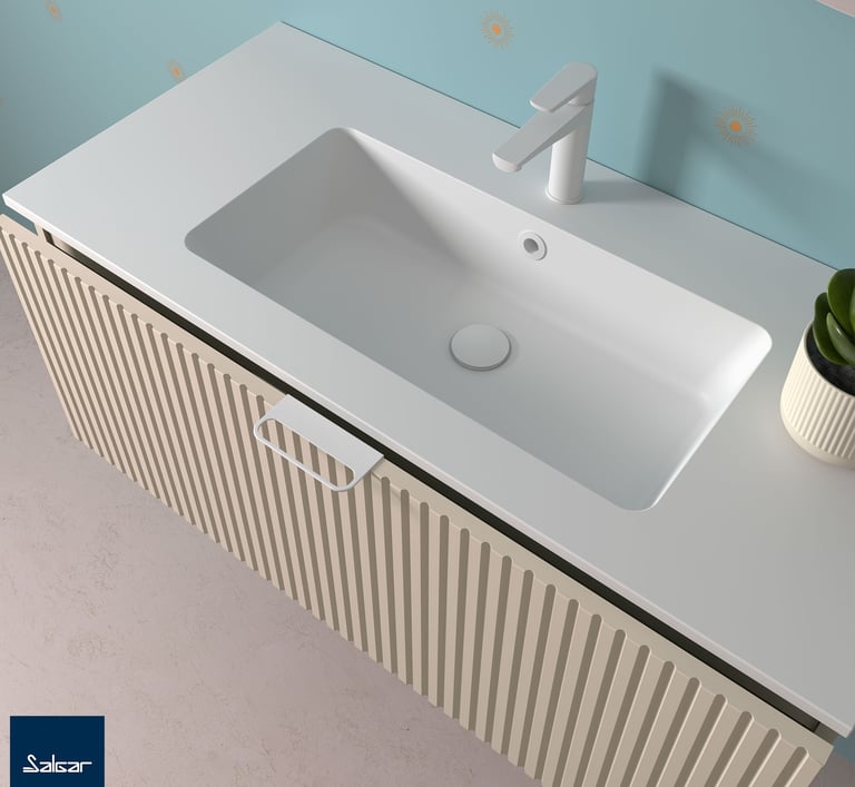 Integrated bathroom furniture basin