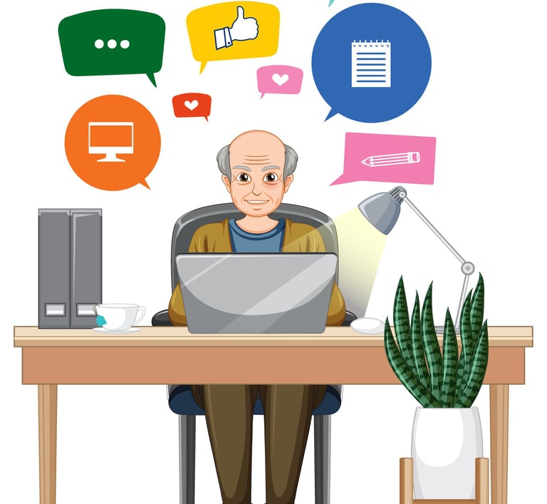 Homme âgé devant son ordinateur