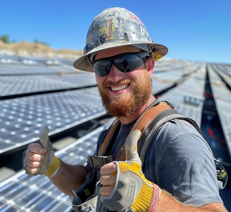 Homme sur le toit dans l'installation de panneaux solaires