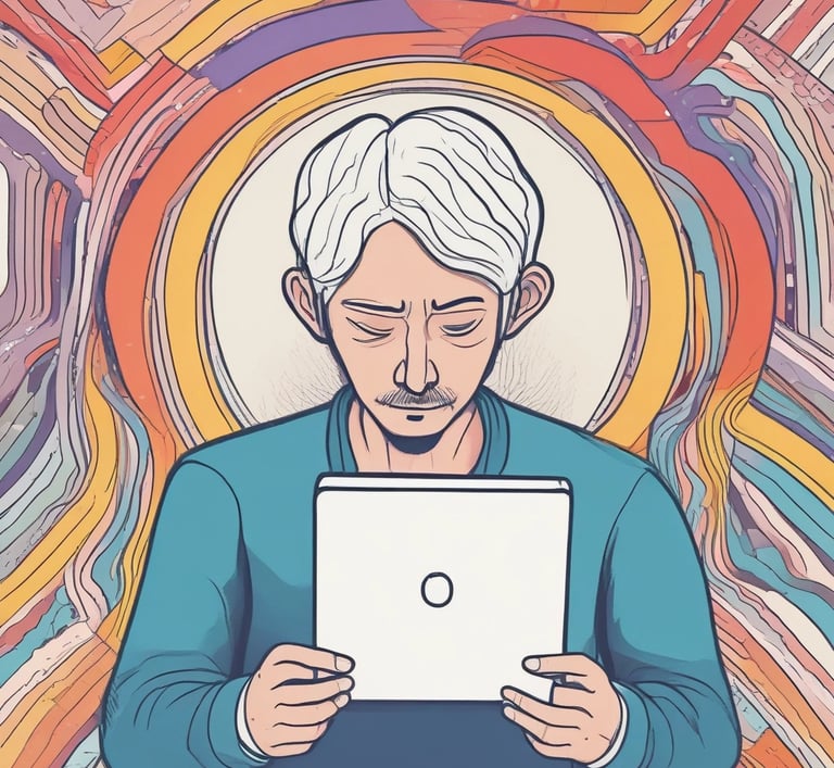 A man watching an insightful video on a laptop in a cozy space.