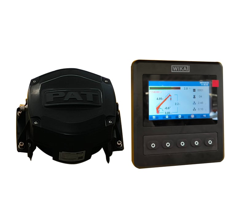 Control panel in black and yellow with digital display designed for truck mounted crane Torque Limiter.