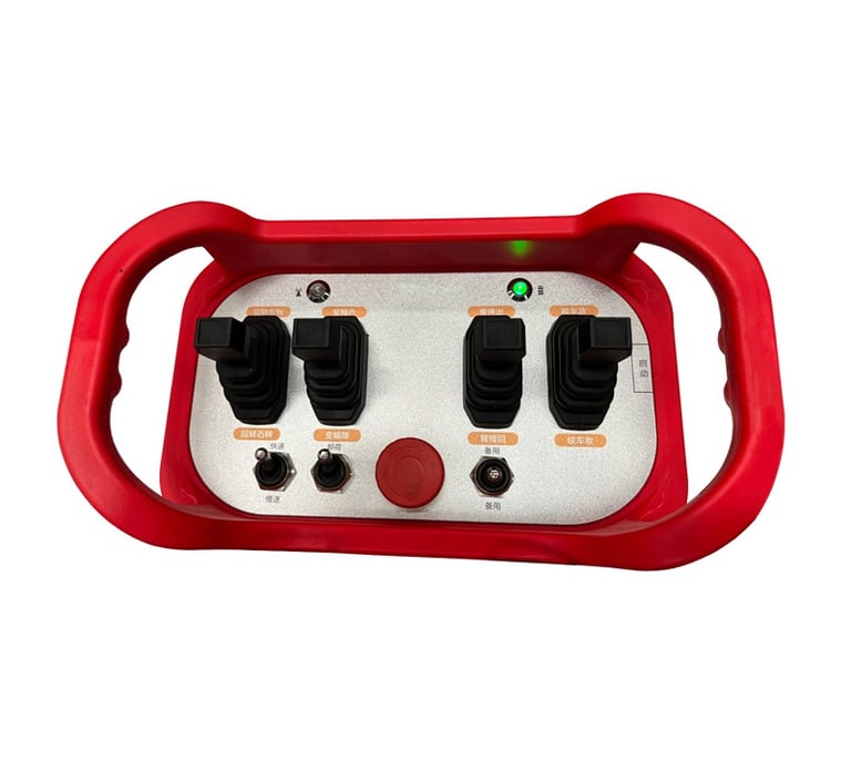 Loader crane Wireless Remote Control in red and black color scheme, equipped with four buttons.