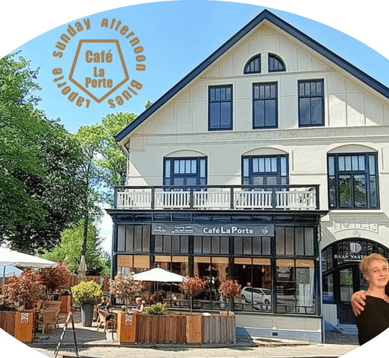 Het logo van Café la Porte met Klaas en Gery