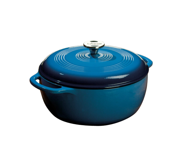 Lodge 6 Qt enameled cast iron Dutch oven with PFAS‑free porcelain enamel, non‑toxic cookware