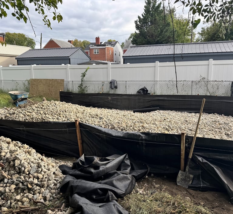 a pile of graveled rocks in a yard