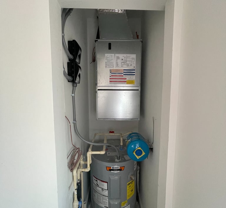 a tankless water heater in a room
