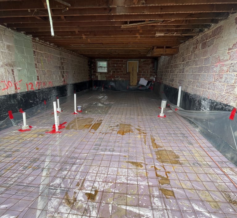 a room with a brick wall and a brick wall