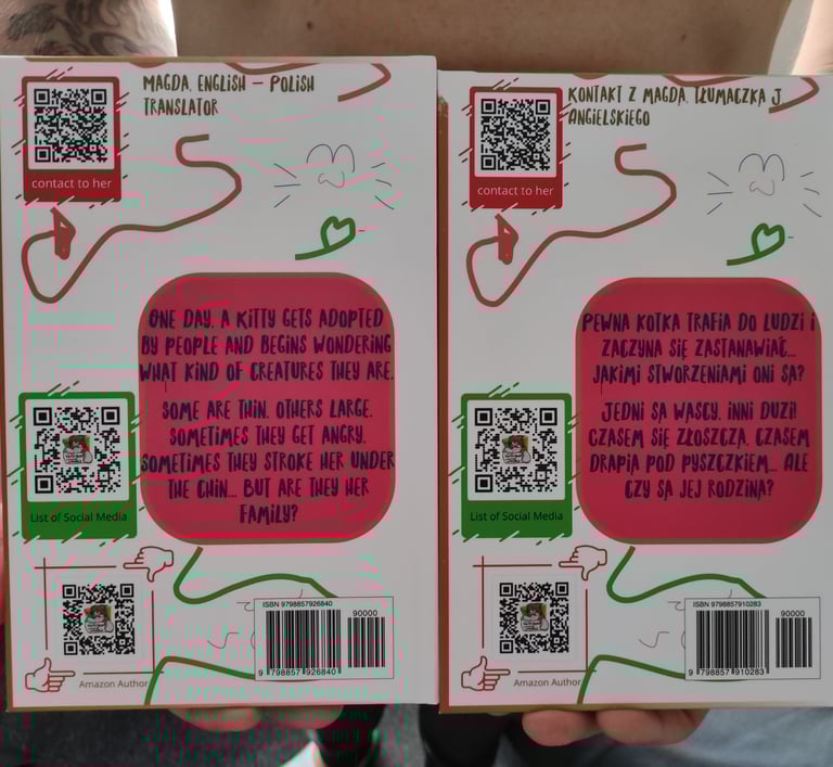 a person holding a book with qr code