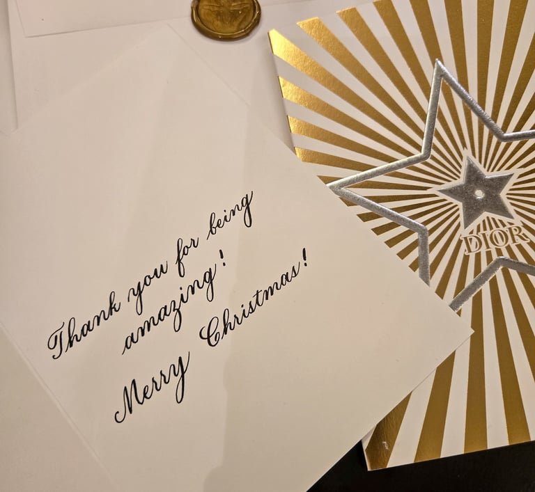 live calligraphy on holiday cards for Dior brand activation by Handwritten by Belle