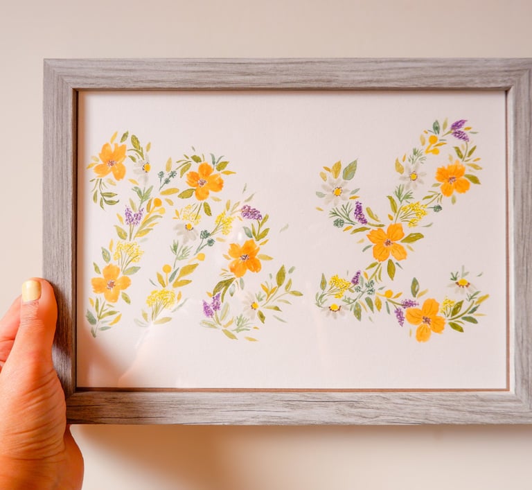 handpainted watercolor floral monogram by New York City illustrator Handwritten by Belle 