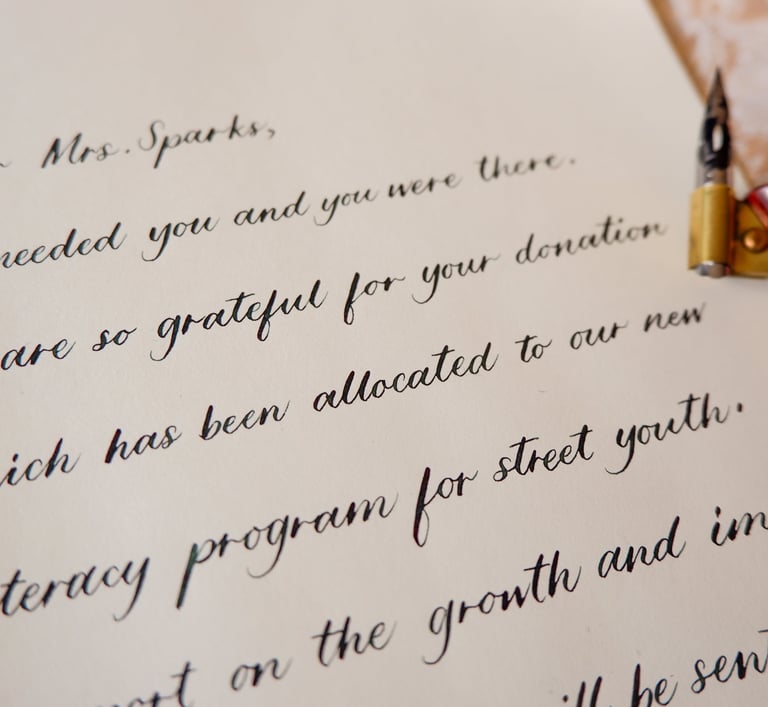 Calligraphed letter by New York City calligrapher Handwritten by Belle 