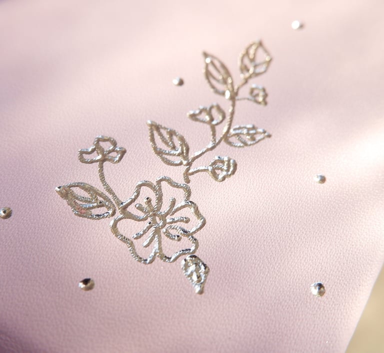 Floral illustration with hand-lettered hot foiling calligraphy with metallic foil finish