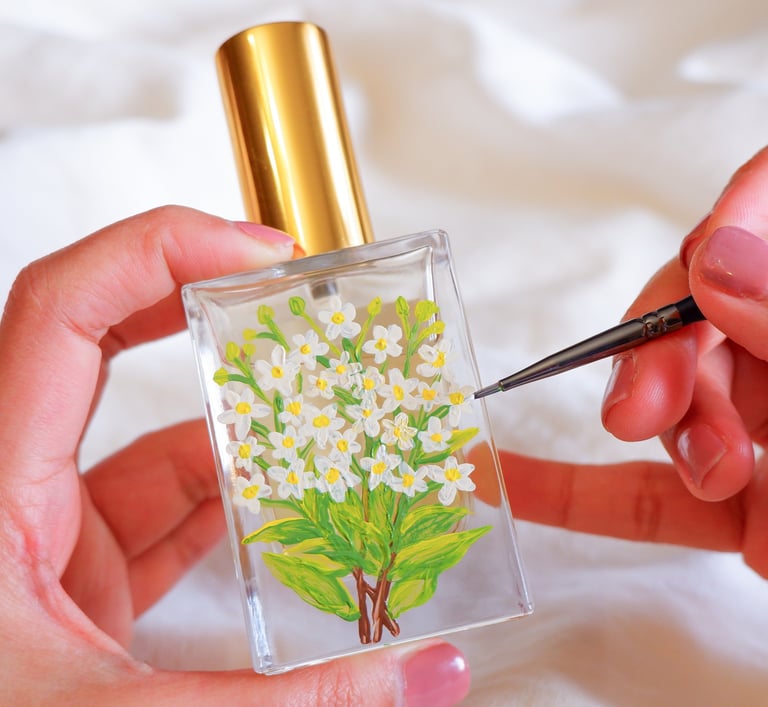 Perfume bottle painting by NYC calligrapher and illustrator