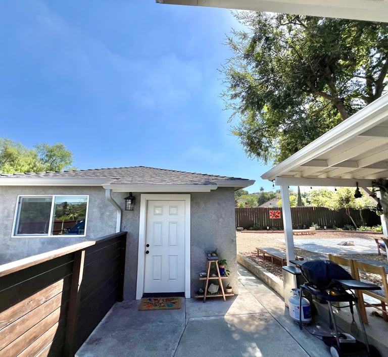 Detached, indoor home-office space with accessible private parking and bathrooms