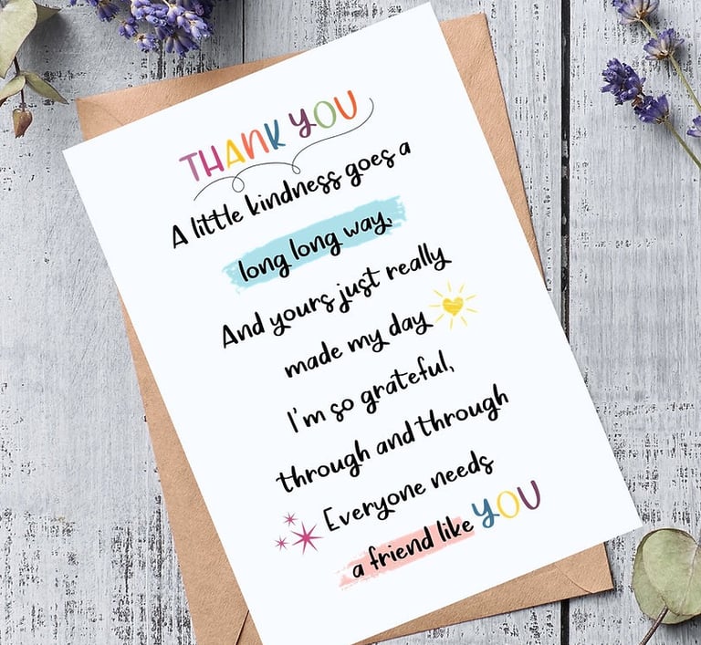 A thank you card with a unique verse on the front