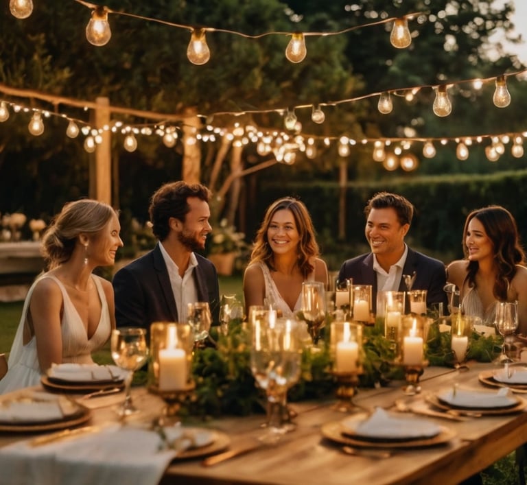 a group of people sitting around a table with candles